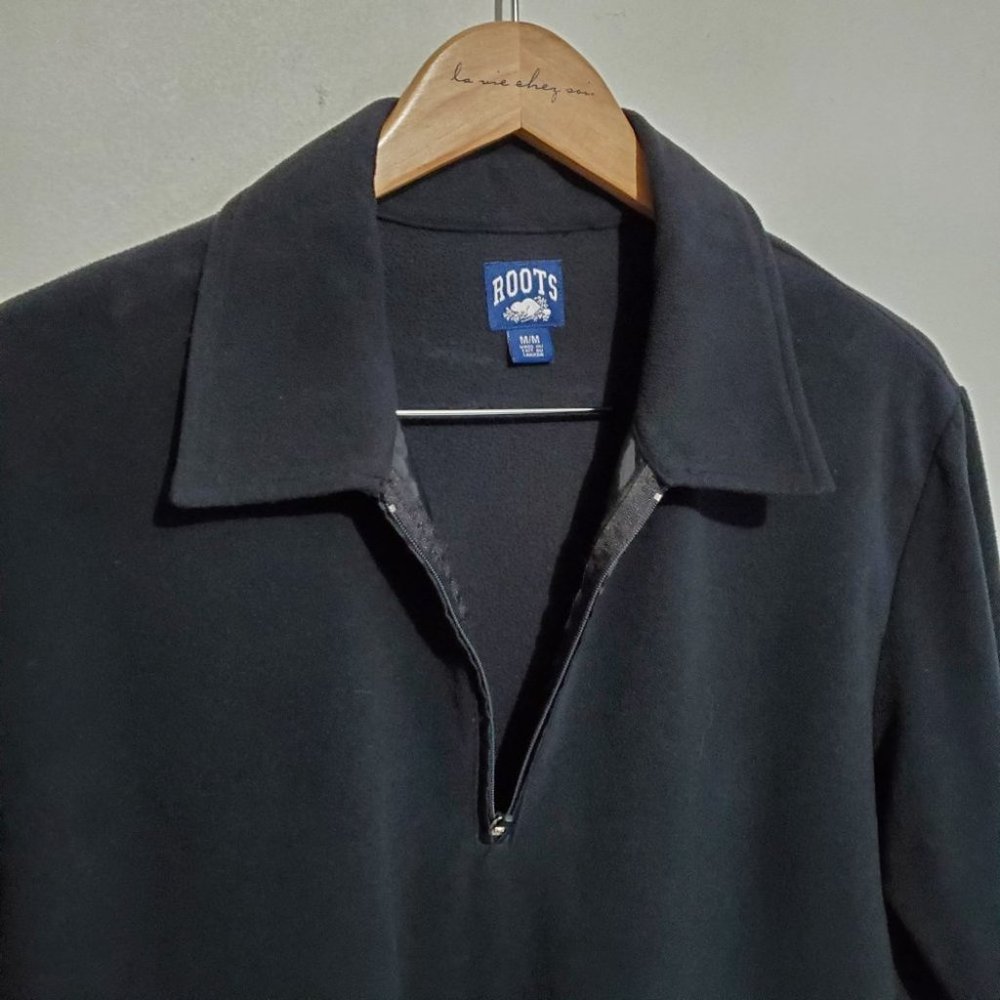 ROOTS / M / Men's Polar Fleece Wind Resistant 1/4 Zip Long Sleeve Polo Jacket - Picture 3 of 12